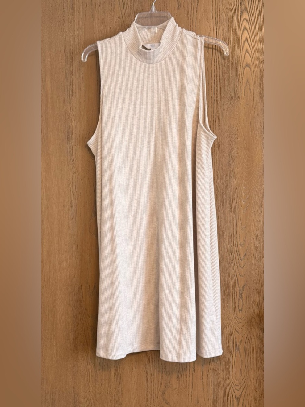 Time and Tru Sleeveless Mock Neck Ribbed Swing Dress in Beige